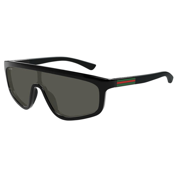 Gucci Shield Full Rim, with a Shiny Solid Black frame and Grey lens.