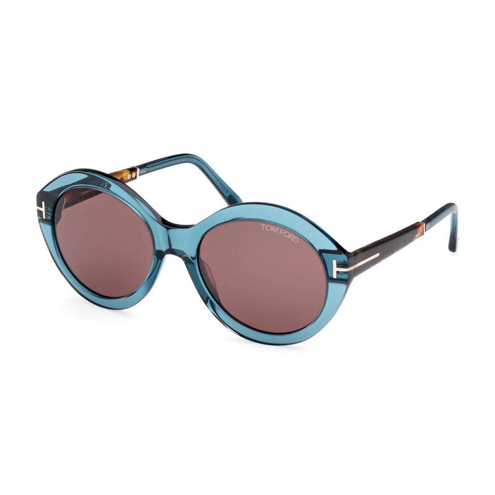 Tom Ford Sunglasses Round Full Rim, Shiny Blue Frame and Brown Gradient Lens FT108890E