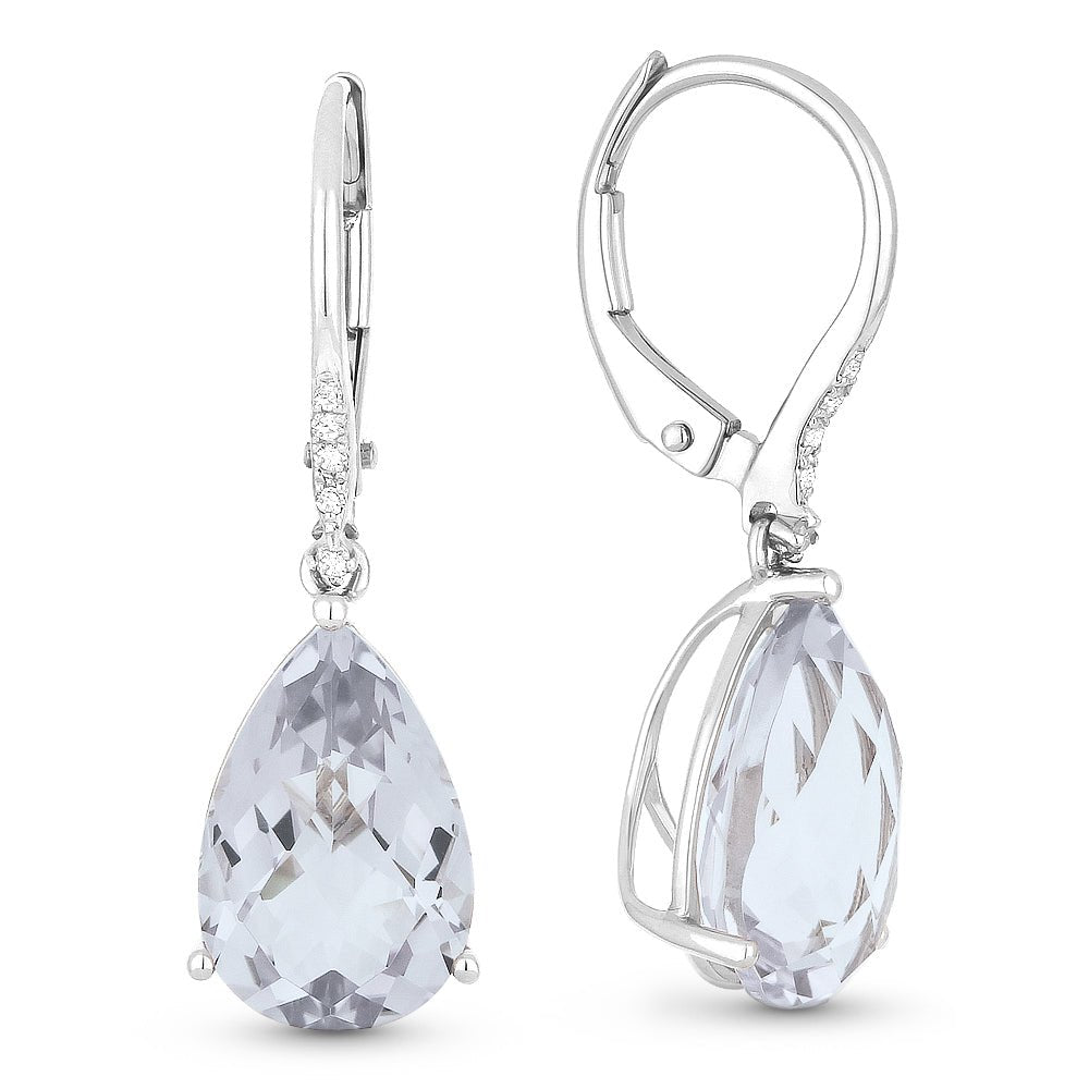 Earrings - 7.40ct White Topaz Drop/Dangle Earrings in 14K White Gold - E1031WTW - Ask Me Wear