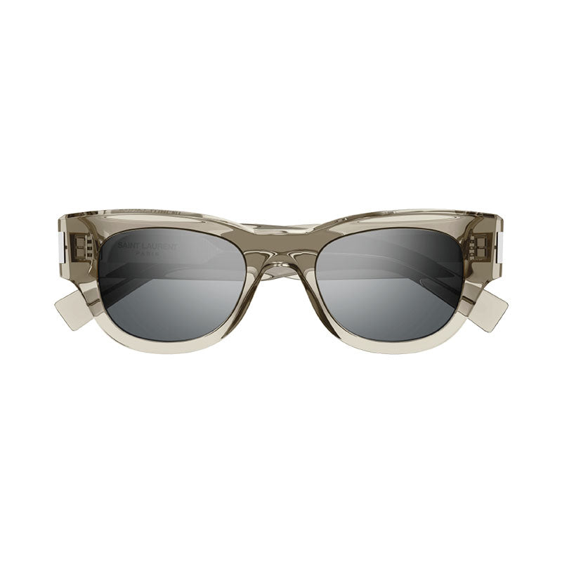 Saint Laurent Sunglasses Cat Eye Full Rim, Transparent Beige Frame and Silver Mirror Lens SL573003