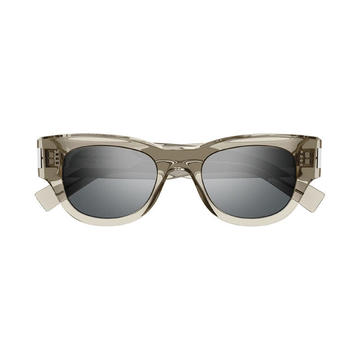 Saint Laurent Sunglasses Cat Eye Full Rim, Transparent Beige Frame and Silver Mirror Lens SL573003