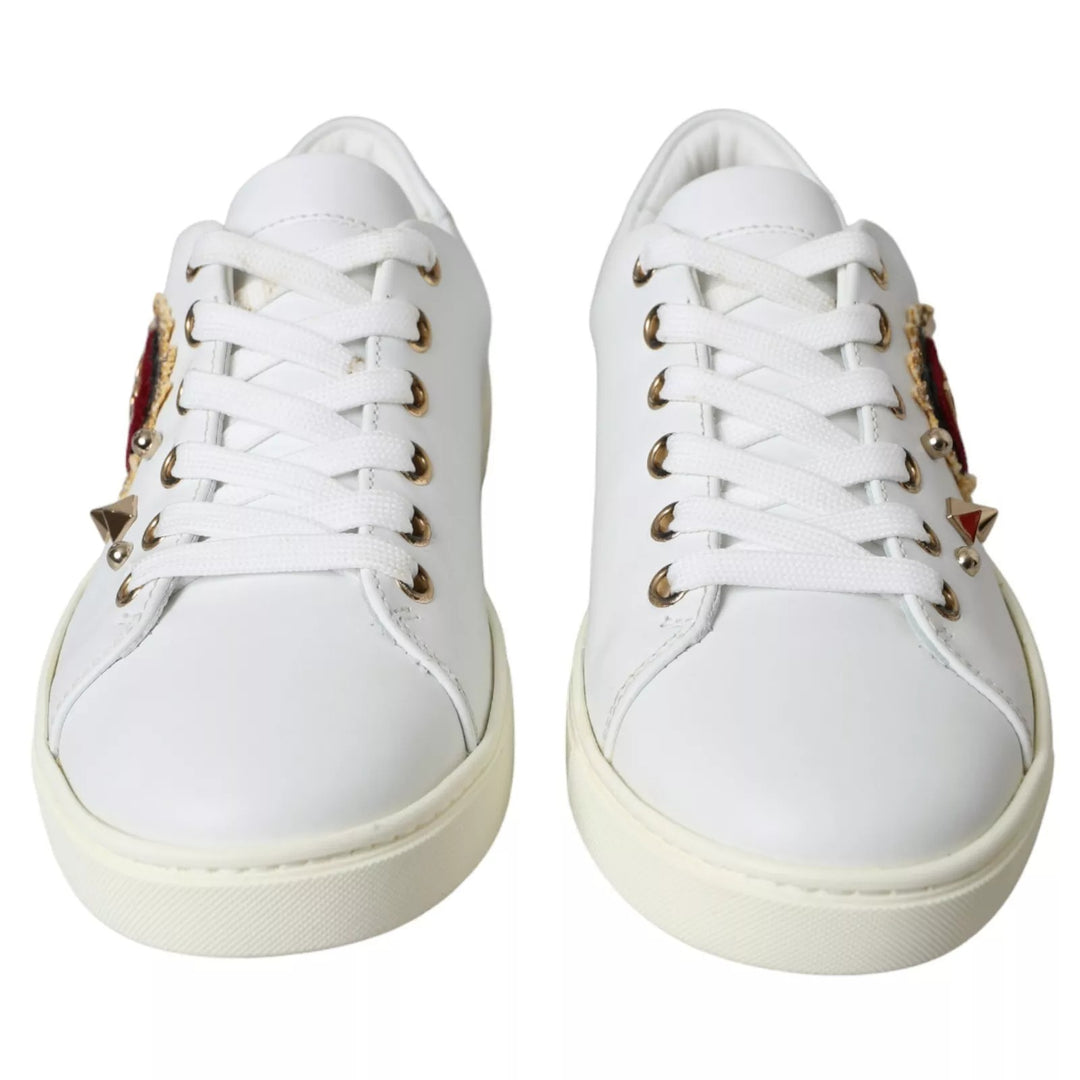 Dolce &amp; Gabbana Sample Sale Dolce &amp; Gabbana White Leather Gold Red Heart Sneakers Shoes - | Designer outlet