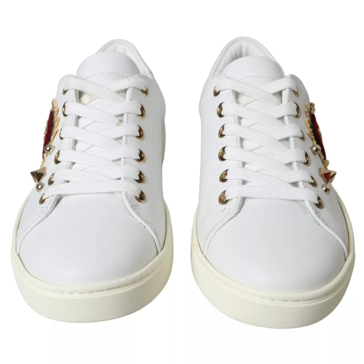 Dolce &amp; Gabbana Sample Sale Dolce &amp; Gabbana White Leather Gold Red Heart Sneakers Shoes - | Designer outlet