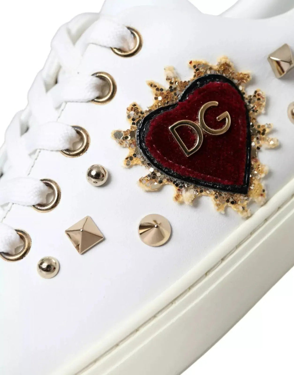 Dolce & Gabbana Sample Sale | Dolce & Gabbana White Leather Gold Red Heart Sneakers Shoes - | Designer outlet
