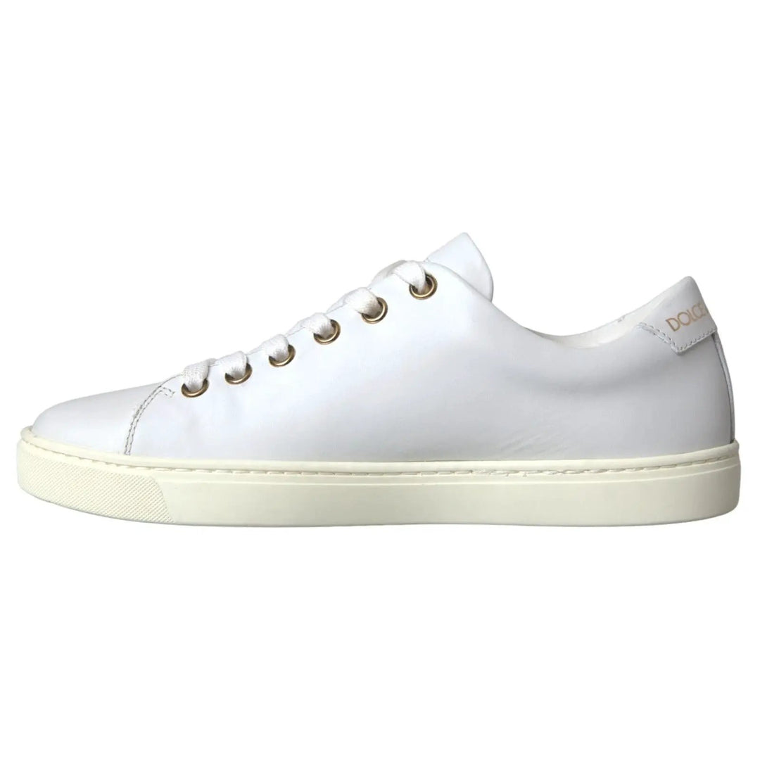 Dolce &amp; Gabbana Sample Sale | Dolce &amp; Gabbana White Leather Gold Red Heart Sneakers Shoes - | Designer outlet