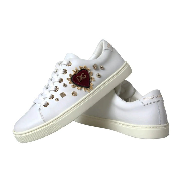 Dolce &amp; Gabbana Sample Sale | Dolce &amp; Gabbana White Leather Gold Red Heart Sneakers Shoes - | Designer outlet
