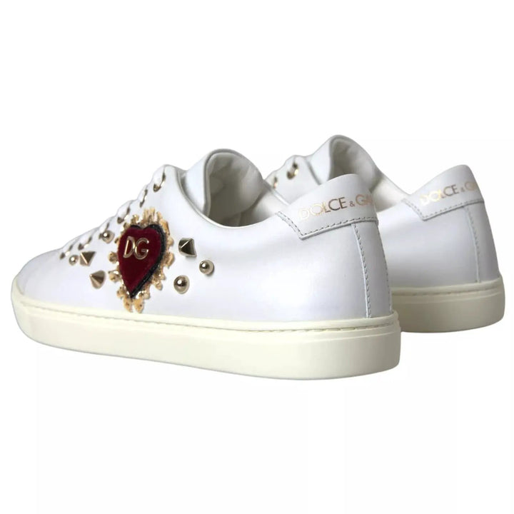 Dolce &amp; Gabbana Sample Sale | Dolce &amp; Gabbana White Leather Gold Red Heart Sneakers Shoes - | Designer outlet