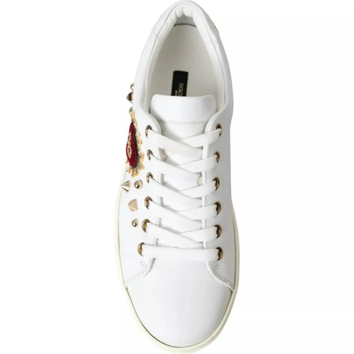 Dolce &amp; Gabbana Sample Sale | Dolce &amp; Gabbana White Leather Gold Red Heart Sneakers Shoes - | Designer outlet
