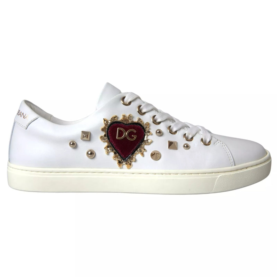 Dolce &amp; Gabbana Sample Sale Dolce &amp; Gabbana White Leather Gold Red Heart Sneakers Shoes - | Designer outlet