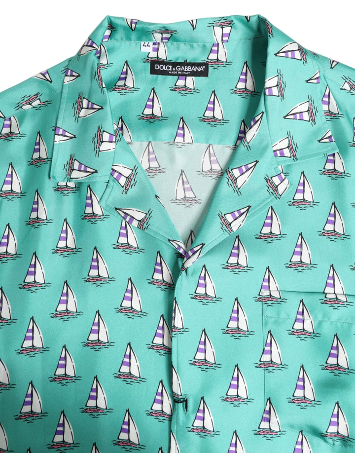 Dolce &amp; Gabbana Green Printed Short Sleeves Casual Shirt