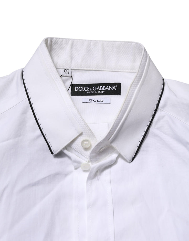 Dolce & Gabbana White Cotton GOLD Long Sleeves Formal Shirt by Dolce & Gabbana outlet now on sale