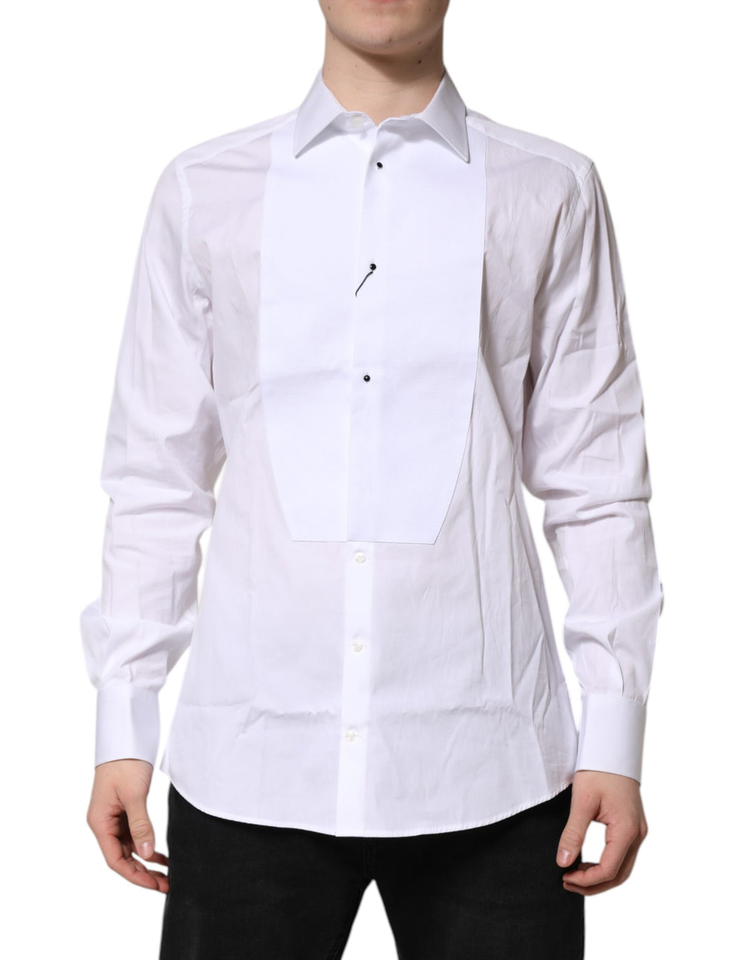Dolce & Gabbana White Silk Bib Poplin GOLD Men Formal Shirt by Dolce & Gabbana outlet now on sale