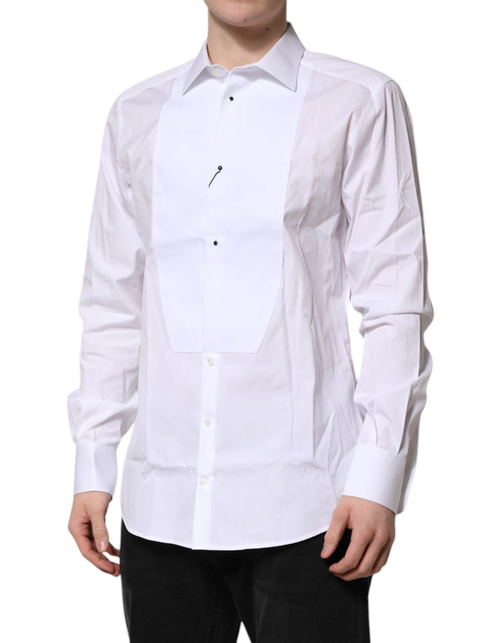 Dolce & Gabbana White Silk Bib Poplin GOLD Men Formal Shirt by Dolce & Gabbana outlet now on sale