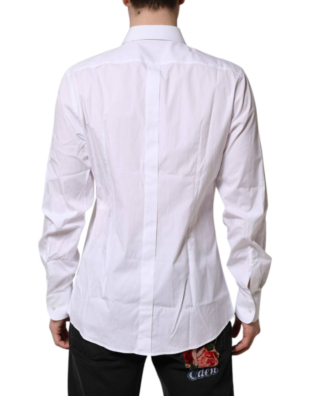 Dolce & Gabbana White Silk Bib Poplin GOLD Men Formal Shirt by Dolce & Gabbana outlet now on sale