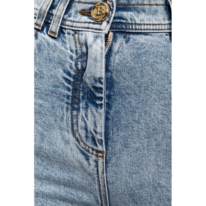 Balmain Blue Cotton Women's High-Waisted Jeans