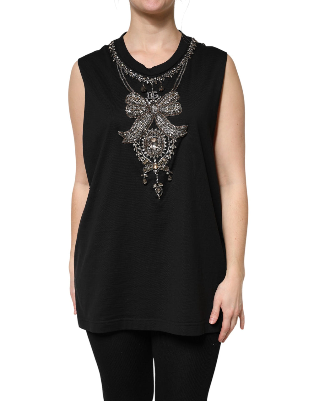 Dolce & Gabbana Sample Sale Dolce & Gabbana Black Cotton Rhinestone Embellished Tank Top - | Designer outlet