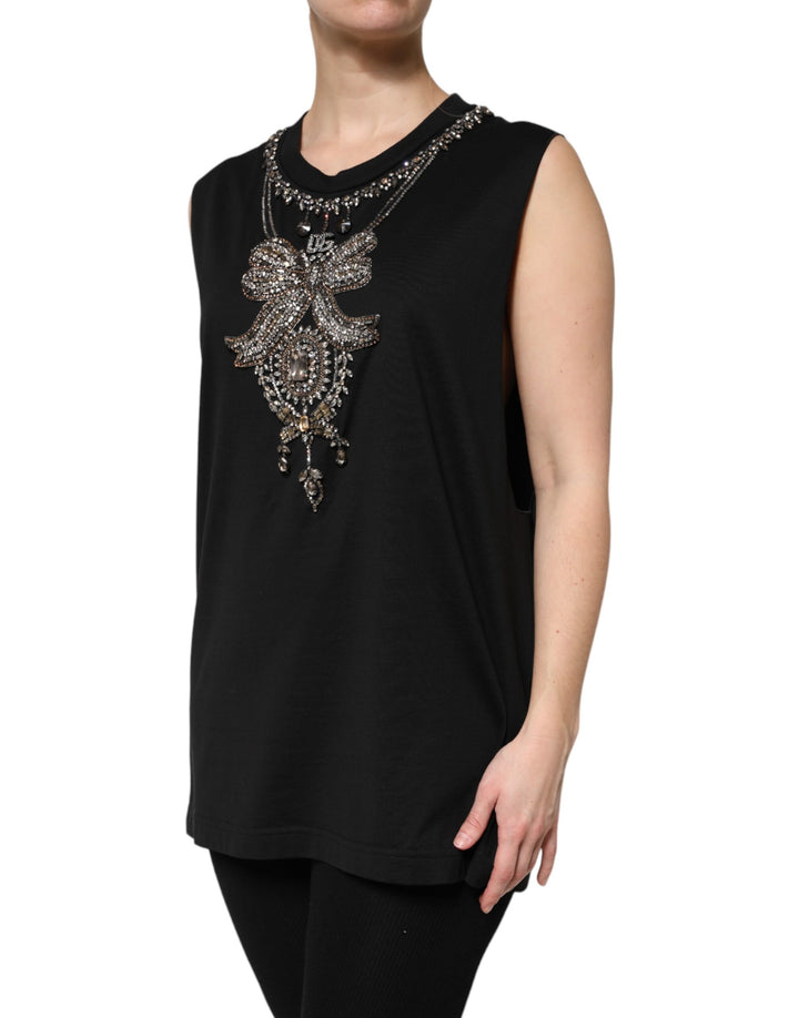 Dolce &amp; Gabbana Sample Sale Dolce &amp; Gabbana Black Cotton Rhinestone Embellished Tank Top - | Designer outlet