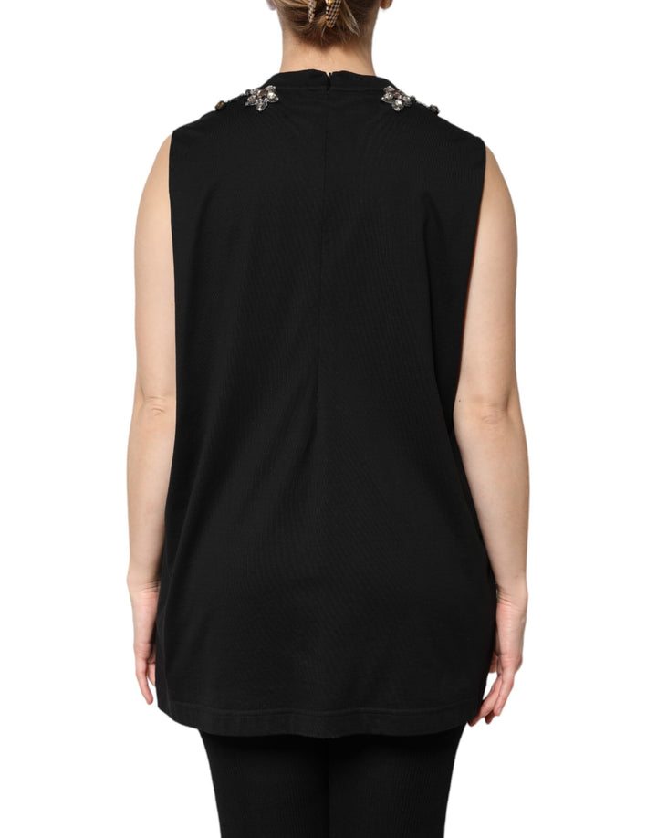 Dolce &amp; Gabbana Sample Sale Dolce &amp; Gabbana Black Cotton Rhinestone Embellished Tank Top - | Designer outlet