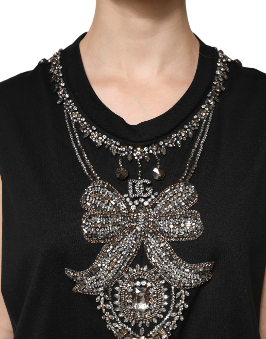 Dolce &amp; Gabbana Sample Sale Dolce &amp; Gabbana Black Cotton Rhinestone Embellished Tank Top - | Designer outlet