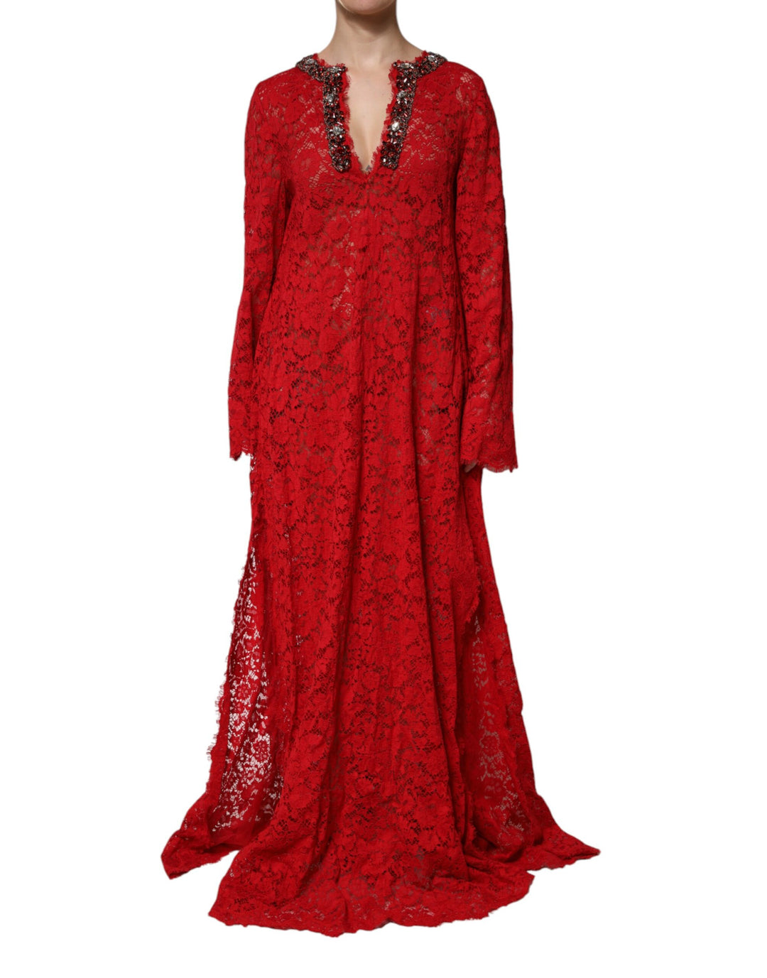 fitted lace wedding dress Dolce & Gabbana Red Floral Off Shoulder A-Line Gown Dress - IT44 main image 1