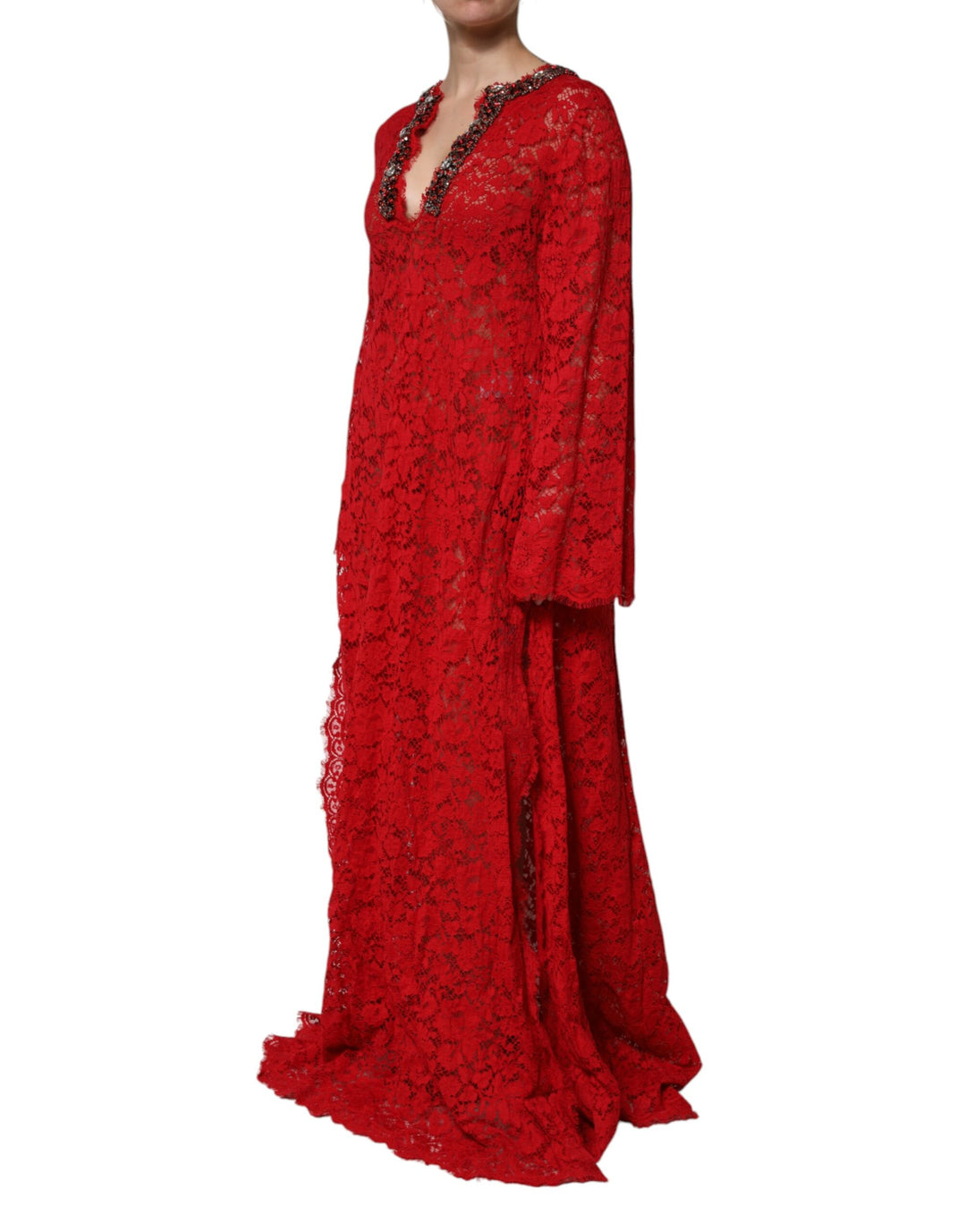 Dolce &amp; Gabbana Sample Sale Dolce &amp; Gabbana Red Floral Lace Rhinestone Embellished Dress - | Designer outlet