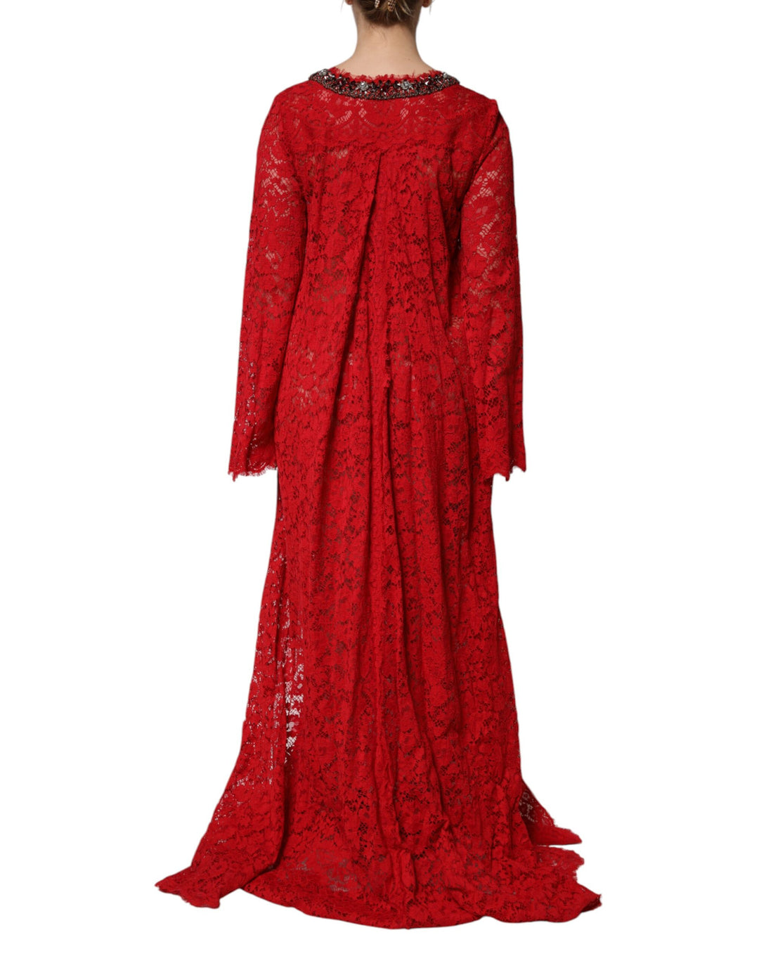 Dolce &amp; Gabbana Sample Sale Dolce &amp; Gabbana Red Floral Lace Rhinestone Embellished Dress - | Designer outlet
