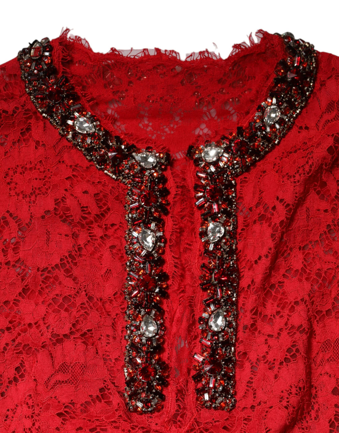Dolce &amp; Gabbana Sample Sale Dolce &amp; Gabbana Red Floral Lace Rhinestone Embellished Dress - | Designer outlet