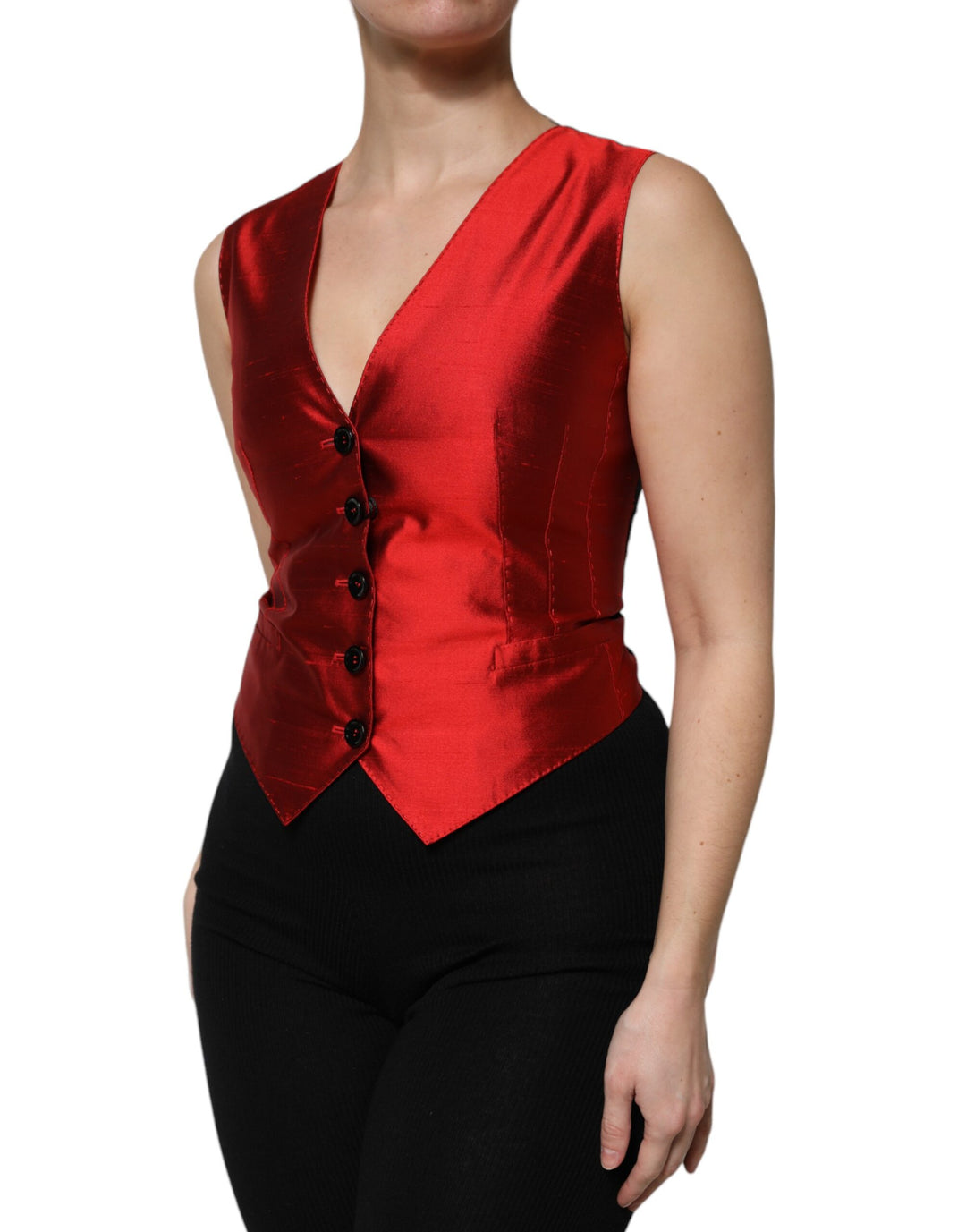 Dolce & Gabbana Sample Sale Dolce & Gabbana Red Black Button Down Sleeveless Vest Top - | Designer outlet