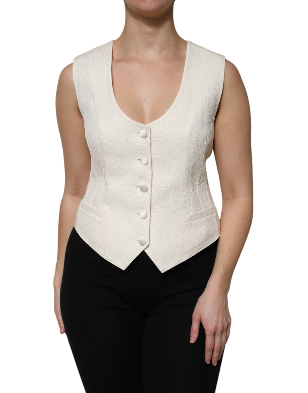 Dolce &amp; Gabbana Sample Sale Dolce &amp; Gabbana Ivory Cotton Button Down Sleeveless Vest Top - | Designer outlet