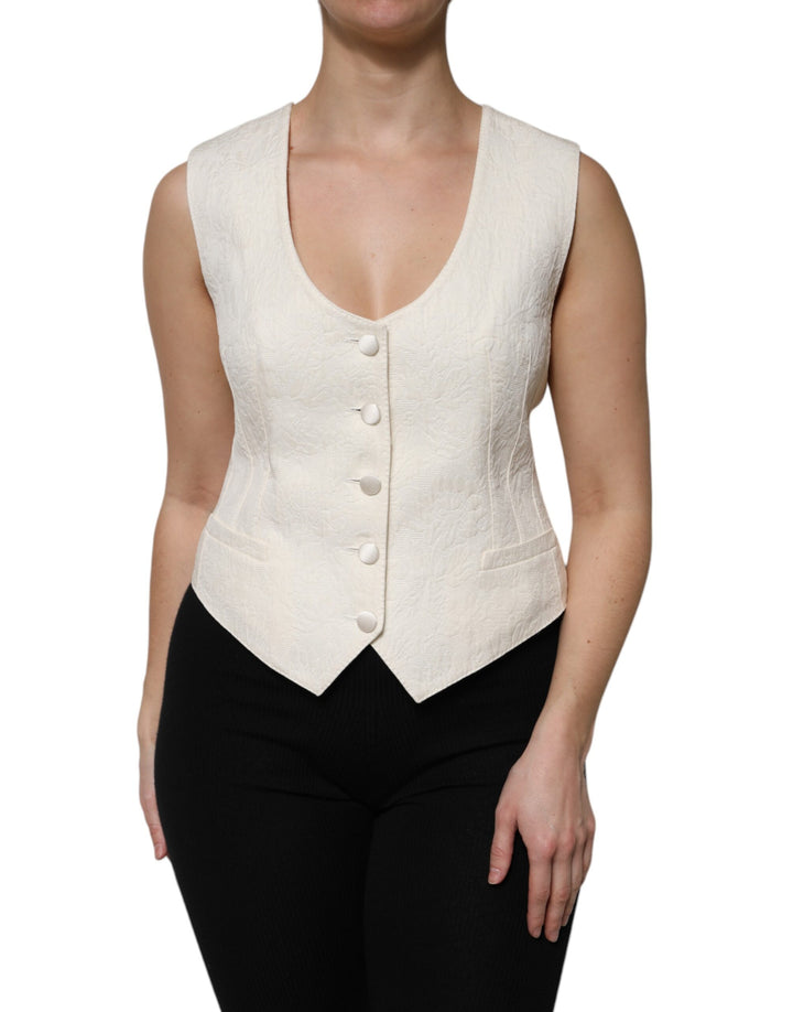 Dolce &amp; Gabbana Sample Sale Dolce &amp; Gabbana Ivory Cotton Button Down Sleeveless Vest Top - | Designer outlet