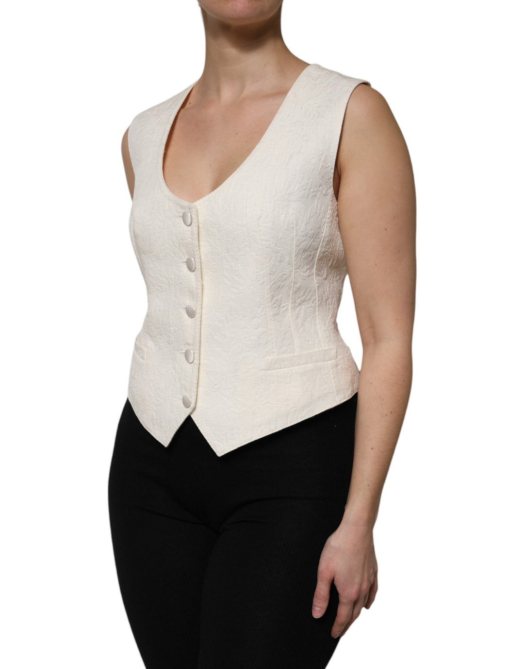 Dolce &amp; Gabbana Sample Sale Dolce &amp; Gabbana Ivory Cotton Button Down Sleeveless Vest Top - | Designer outlet
