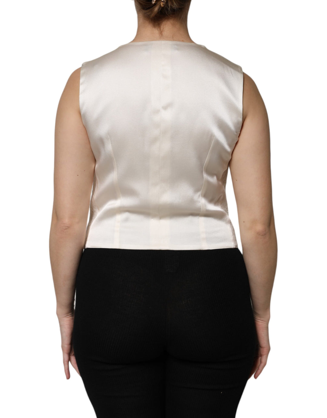 Dolce &amp; Gabbana Sample Sale Dolce &amp; Gabbana Ivory Cotton Button Down Sleeveless Vest Top - | Designer outlet