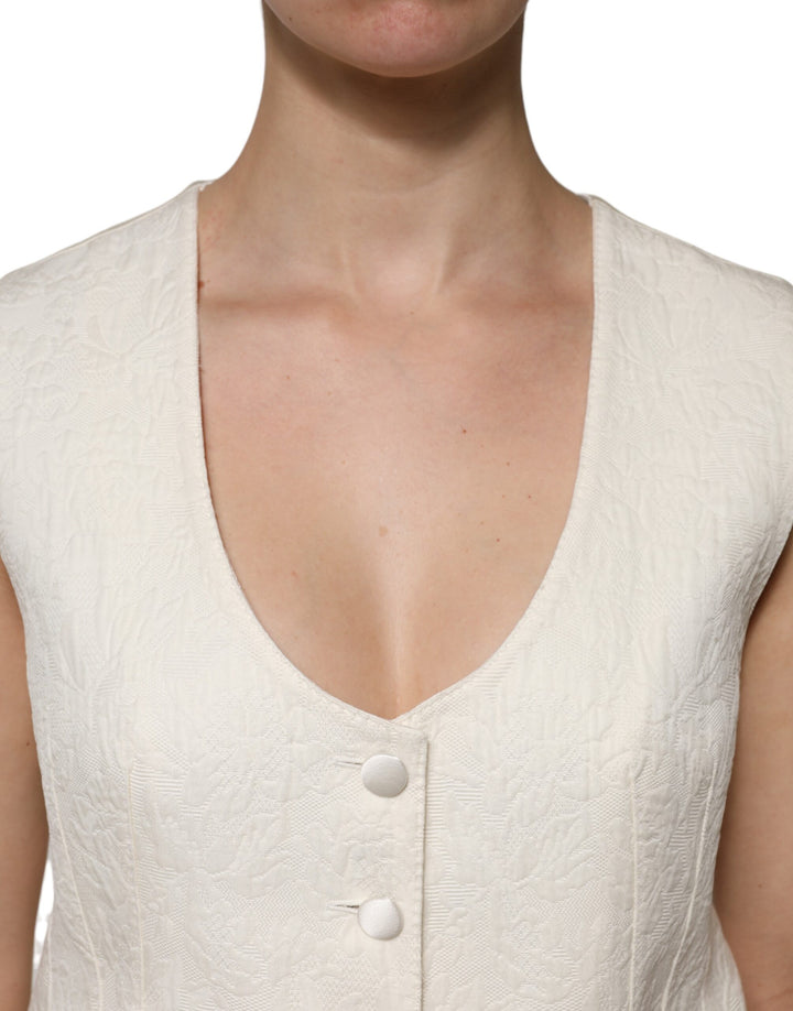 Dolce &amp; Gabbana Sample Sale Dolce &amp; Gabbana Ivory Cotton Button Down Sleeveless Vest Top - | Designer outlet