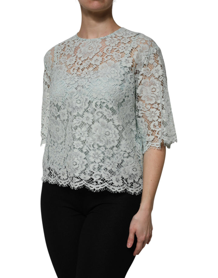 Dolce &amp; Gabbana Sample Sale Dolce &amp; Gabbana Mint Green Floral Lace Cotton Blouse Top - | Designer outlet