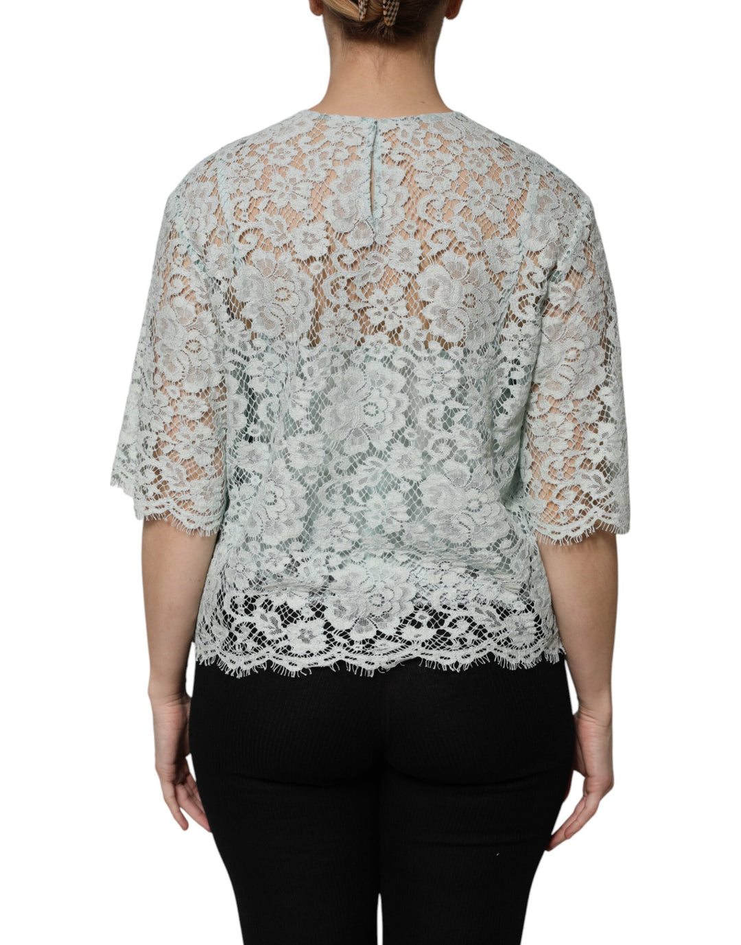 Dolce &amp; Gabbana Sample Sale Dolce &amp; Gabbana Mint Green Floral Lace Cotton Blouse Top - | Designer outlet