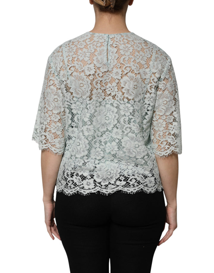 Dolce &amp; Gabbana Sample Sale Dolce &amp; Gabbana Mint Green Floral Lace Cotton Blouse Top - | Designer outlet