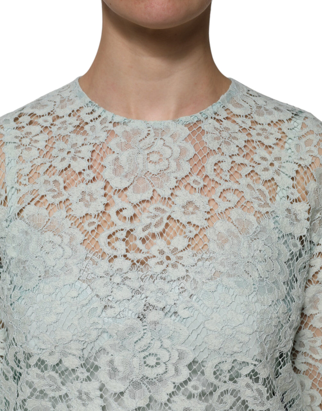Dolce &amp; Gabbana Sample Sale Dolce &amp; Gabbana Mint Green Floral Lace Cotton Blouse Top - | Designer outlet
