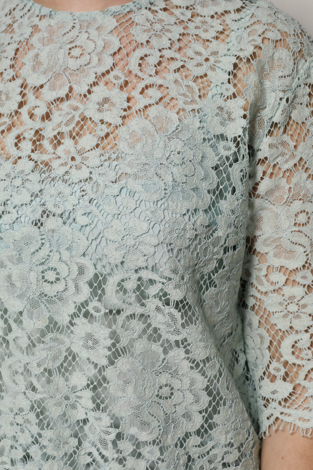 Dolce &amp; Gabbana Sample Sale Dolce &amp; Gabbana Mint Green Floral Lace Cotton Blouse Top - | Designer outlet