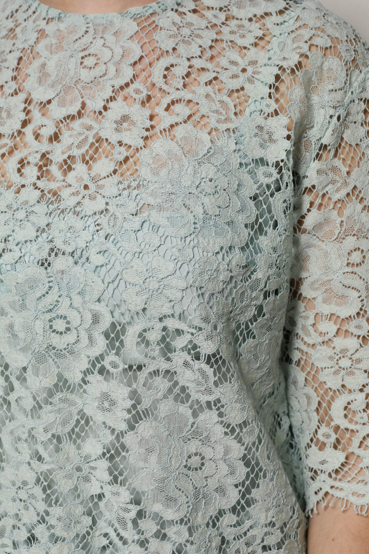 Dolce &amp; Gabbana Sample Sale Dolce &amp; Gabbana Mint Green Floral Lace Cotton Blouse Top - | Designer outlet