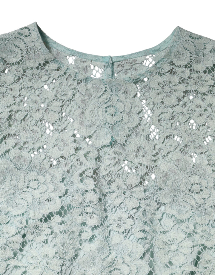 Dolce &amp; Gabbana Sample Sale Dolce &amp; Gabbana Mint Green Floral Lace Cotton Blouse Top - | Designer outlet