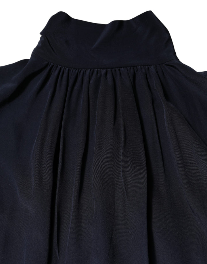 Dolce & Gabbana Sample Sale Dolce & Gabbana Blue Silk Mock Neck Long Sleeves Blouse Top - | Designer outlet