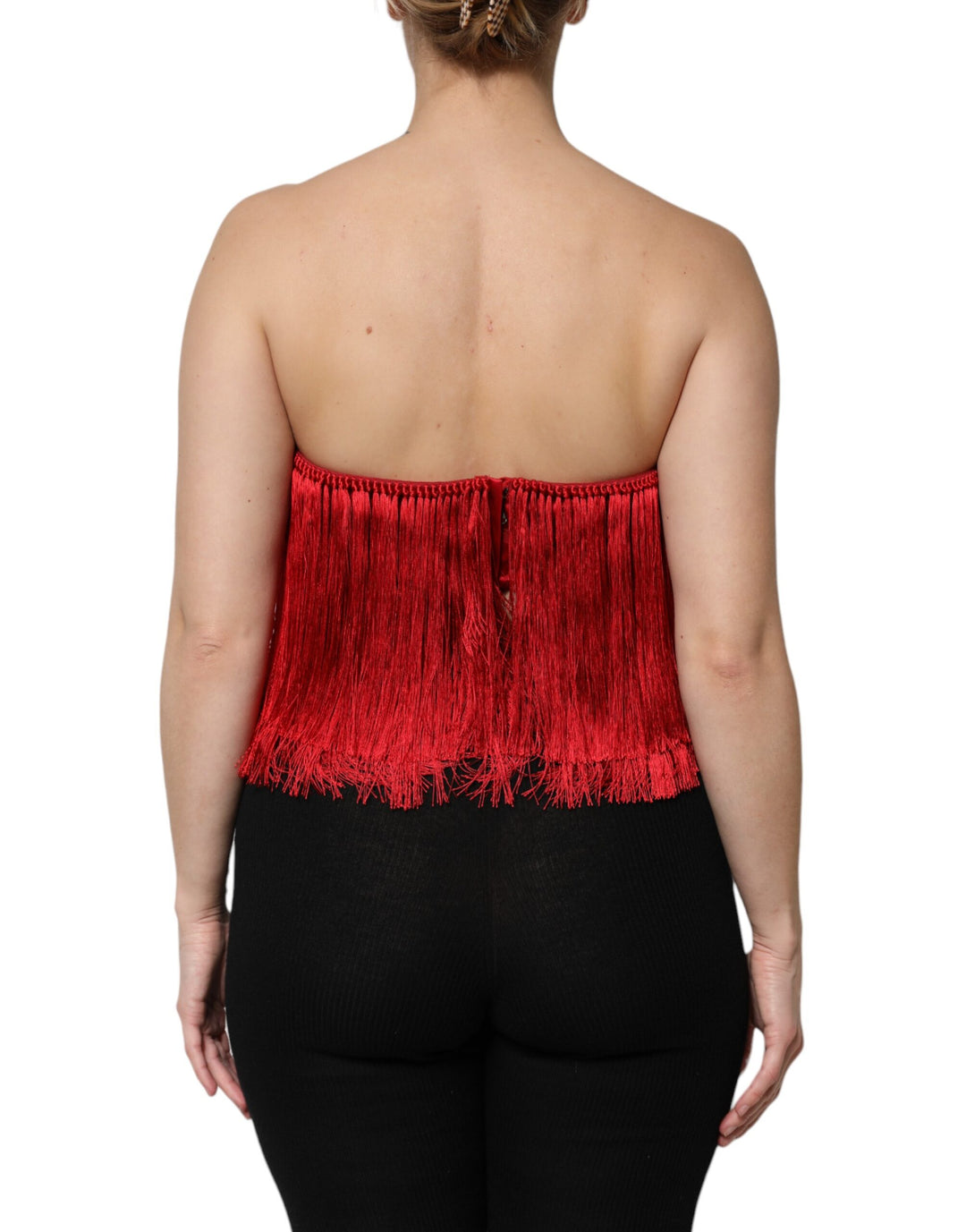 Dolce & Gabbana Sample Sale Dolce & Gabbana Red Silk Strapless Fringe Crop Tube Top - | Designer outlet