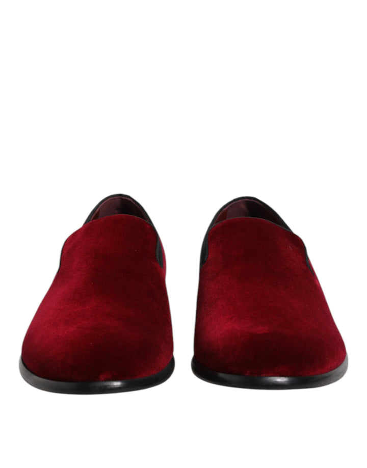 Dolce & Gabbana Red Cotton Velvet Slip On Loafers Formal Shoes by Dolce & Gabbana outlet now on sale