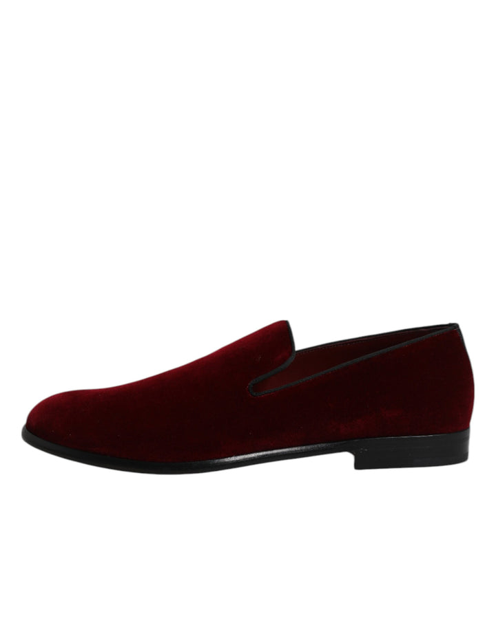 Dolce & Gabbana Red Cotton Velvet Slip On Loafers Formal Shoes by Dolce & Gabbana outlet now on sale