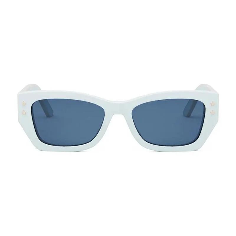Dior Sunglasses Rectangle Full Rim, Shiny Light Blue Frame And Blue Lens
