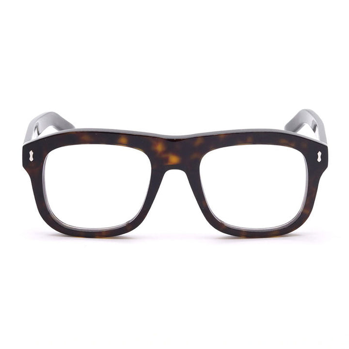 Gucci Square Full Rim, with a Dark Havana frame and Dark Green Clip-On lens.