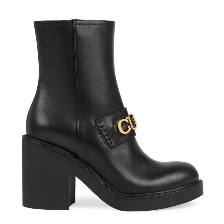 Gucci Black Leather Heeled Ankle Boot