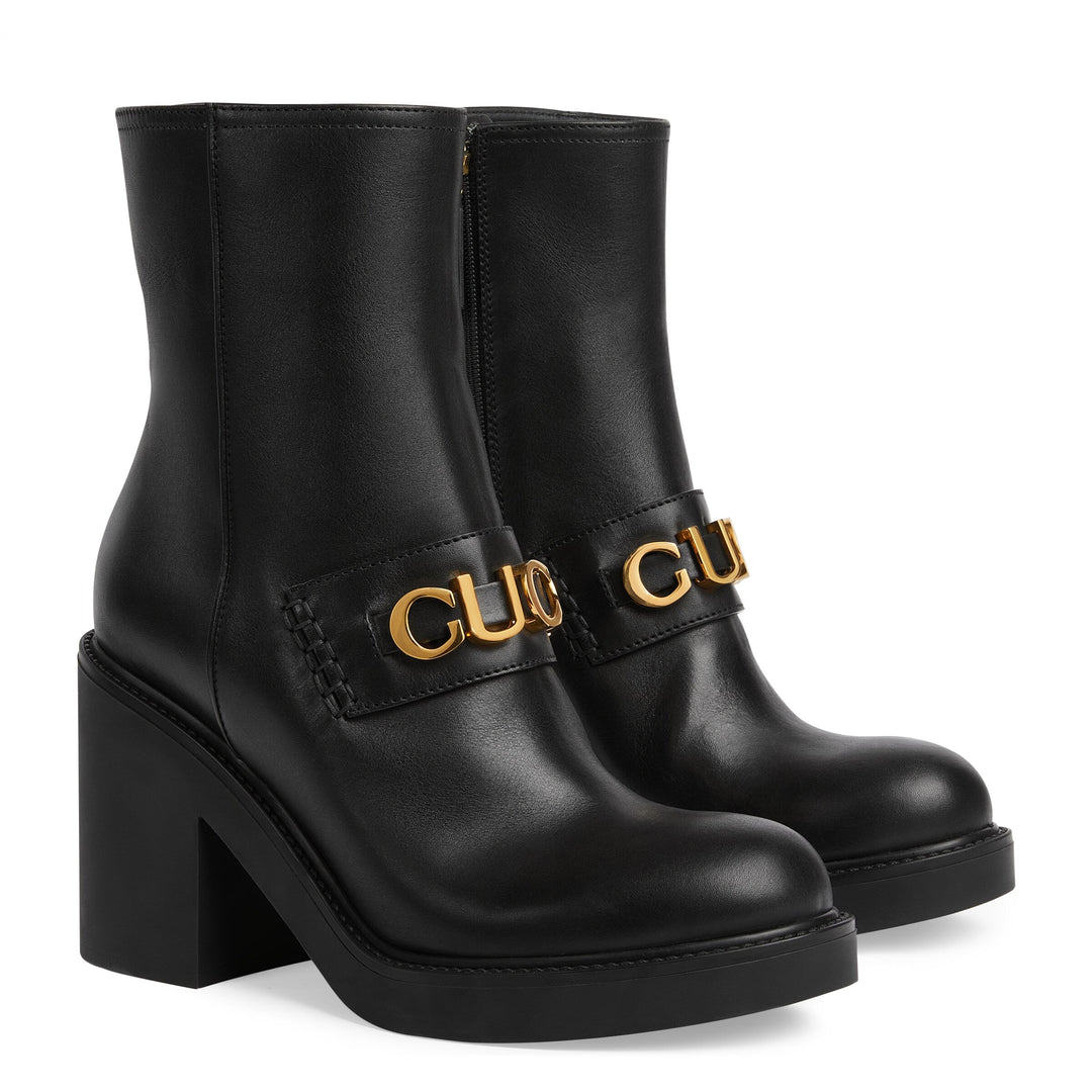 Gucci Black Leather Heeled Ankle Boot