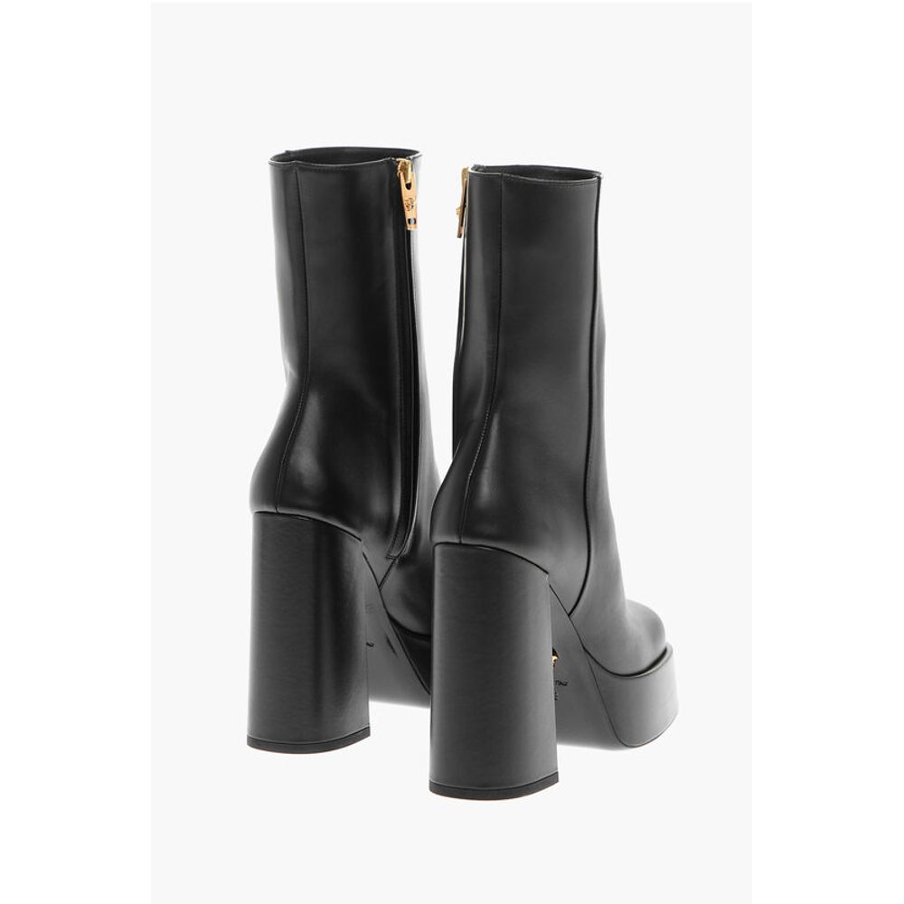 Versace Leather Platform Booties with Inner Zip 13cm