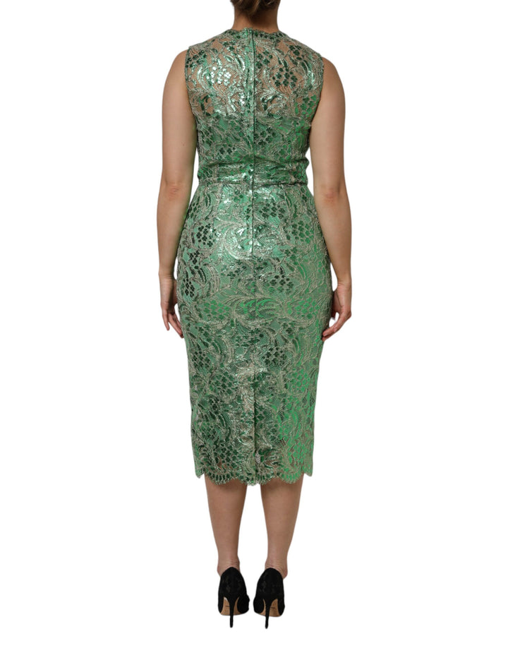 Dolce &amp; Gabbana Sample Sale Dolce &amp; Gabbana Green Cotton Floral Lace Sheath Midi Dress - | Designer outlet